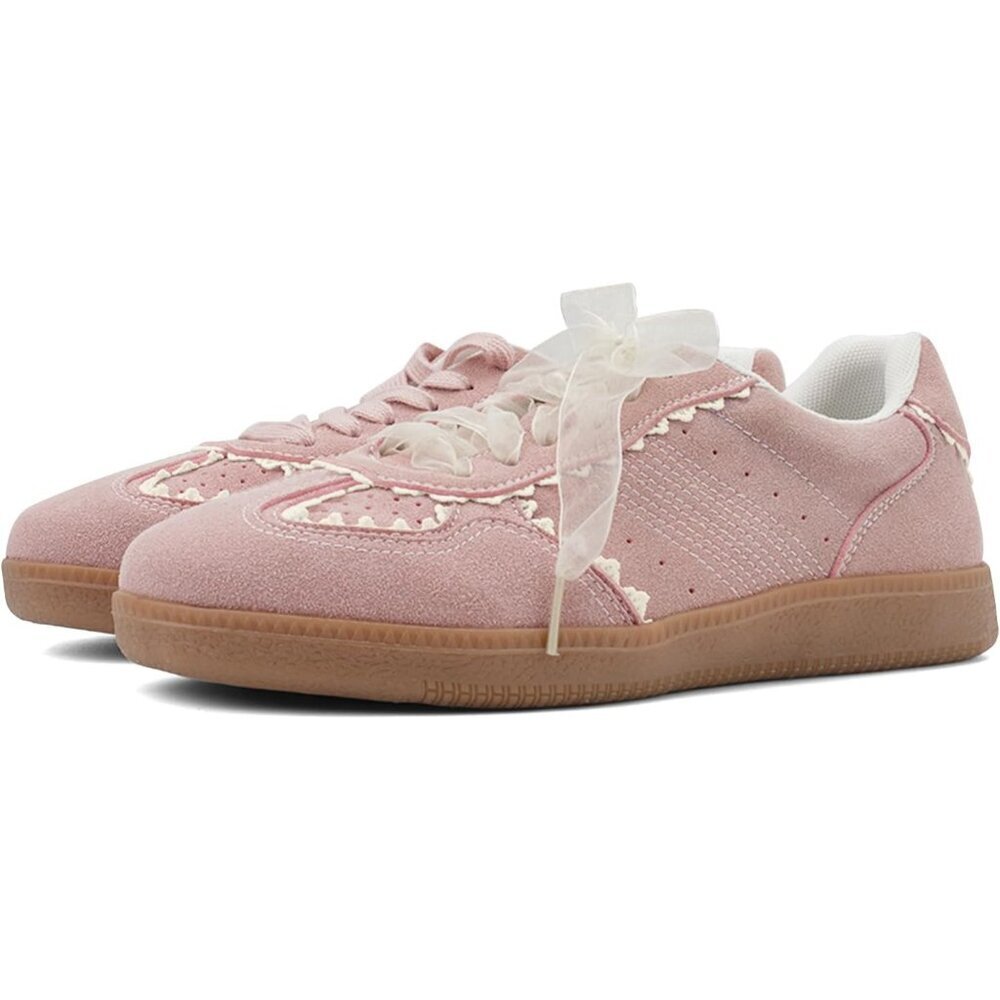 Women's Light Pink Casual Crochet Ribbon Ballet Trendy Spring Sneakers Shoes - Picture 5 of 9